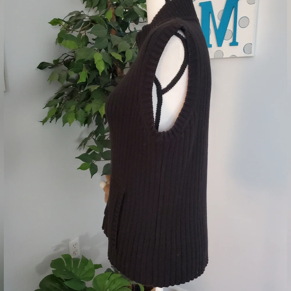 LAUREN RALPH LAUREN Ribbed Mock Neck Full Zip Vest Pockets L - Picture 4 of 11